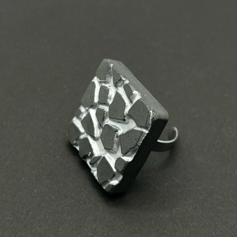 Patti black and silver square ring
