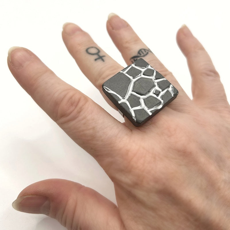 Patti black and silver square ring