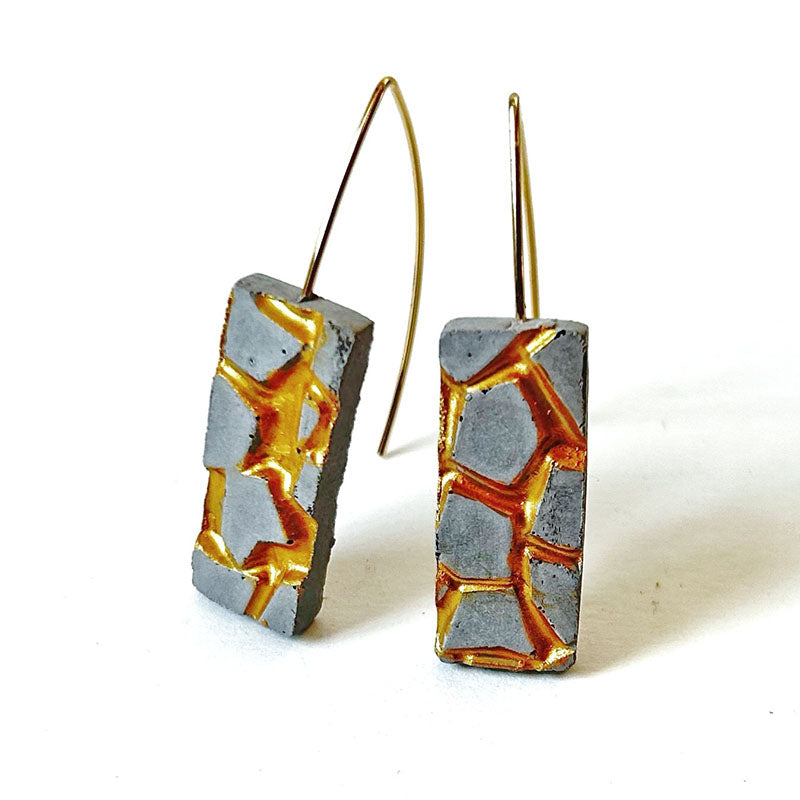 Grey and gold patti rectangle earrings