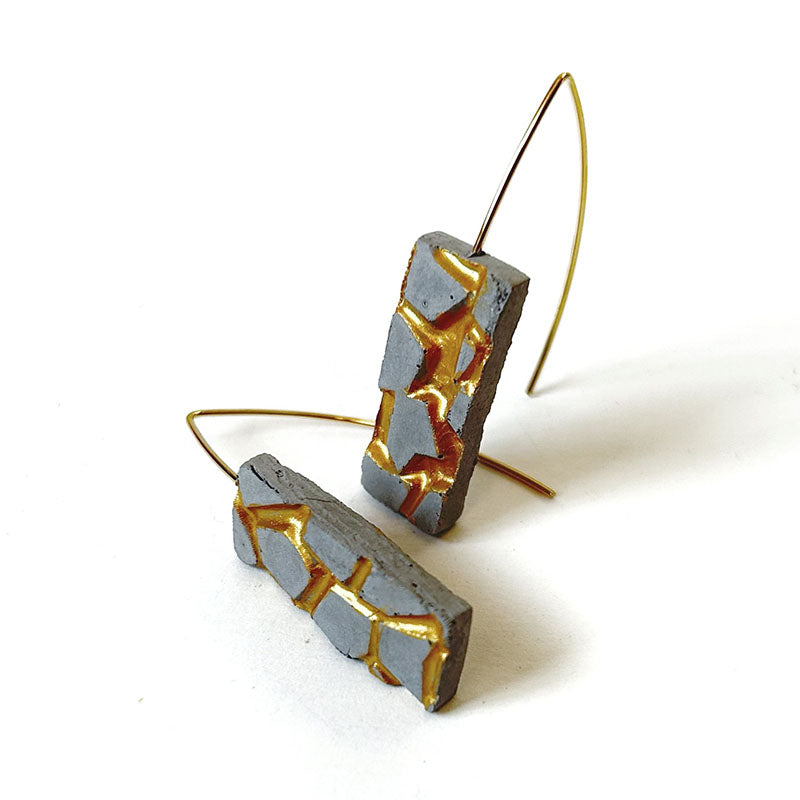 Grey and gold patti rectangle earrings