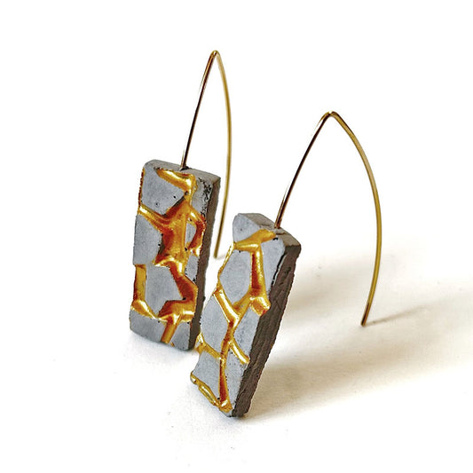 Grey and gold patti rectangle earrings