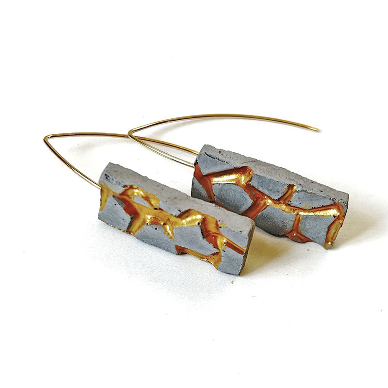 Grey and gold patti rectangle earrings