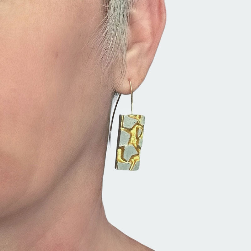 Grey and gold patti rectangle earrings