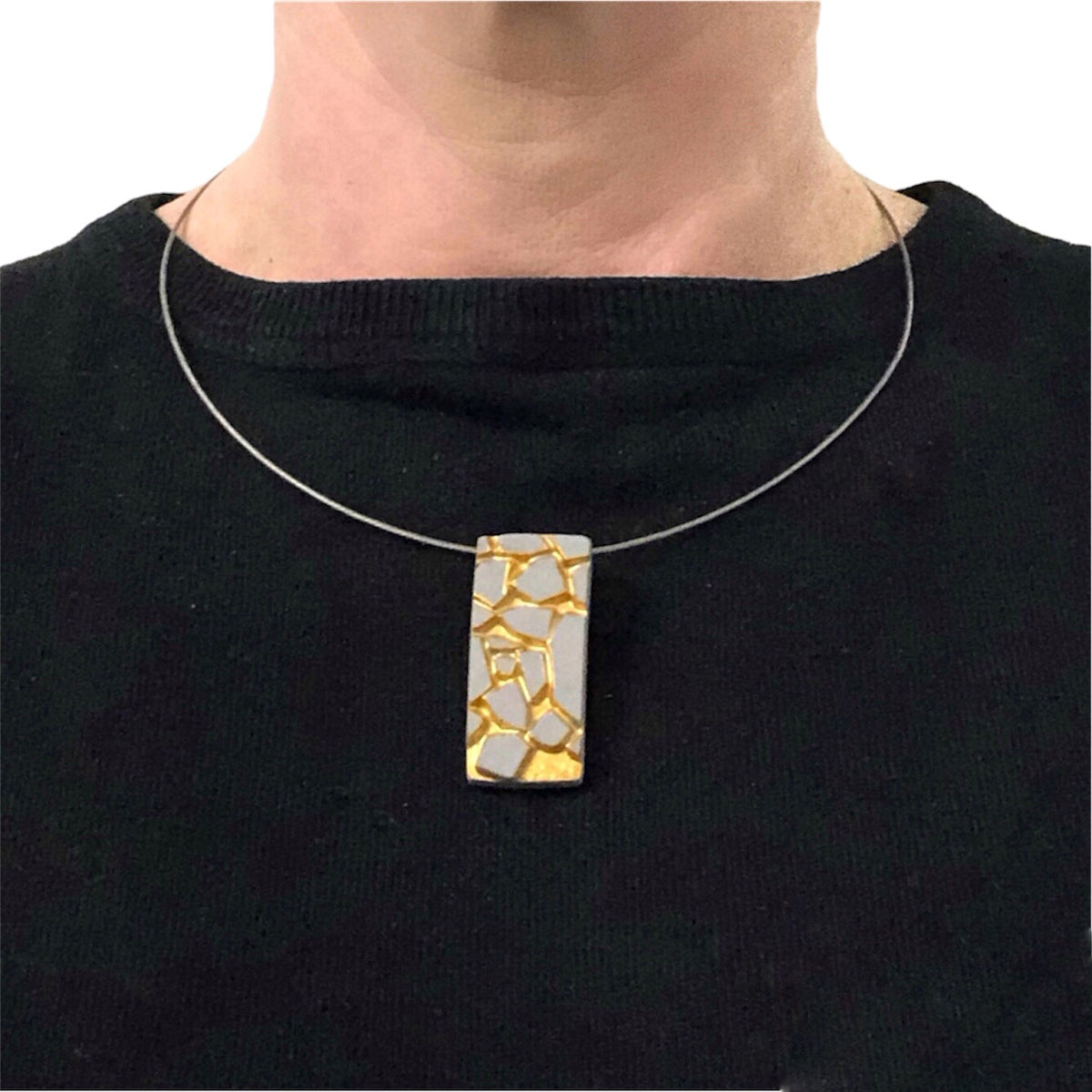 Collier rectangle Patti gris et doré