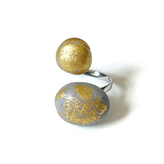 Luna ring - two golden pebbles