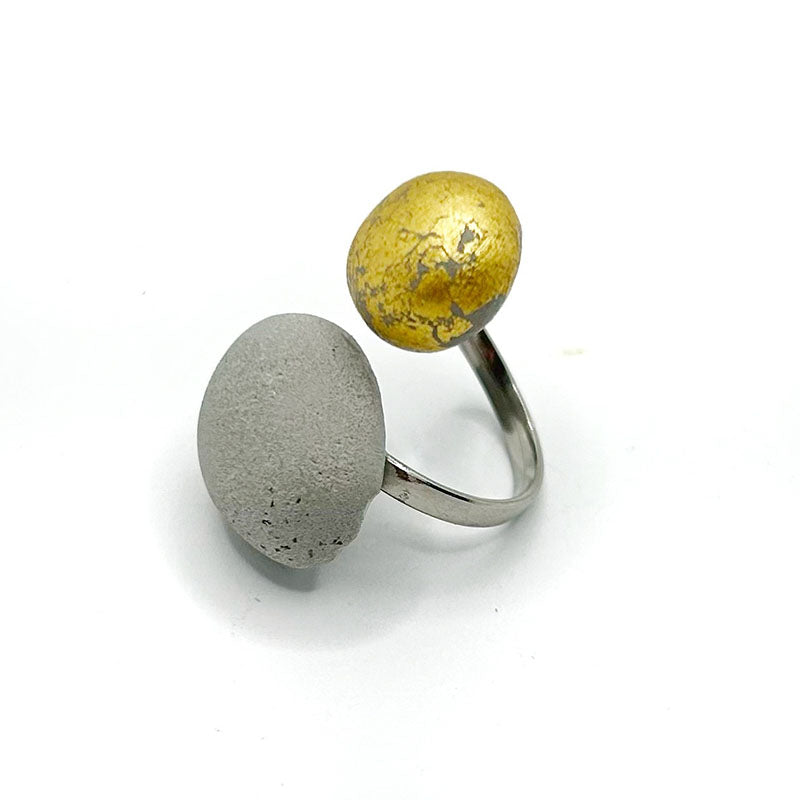 Bague Luna béton gris et or