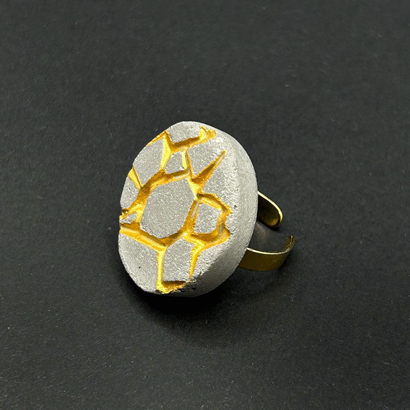 Bague ronde Patti gris et doré