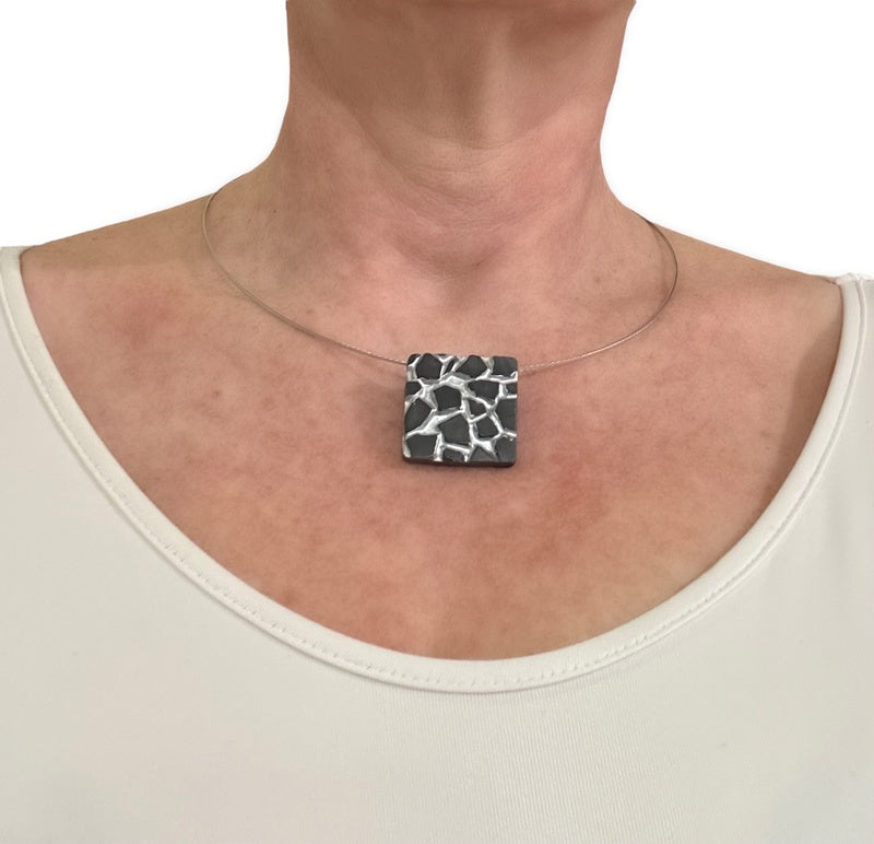 Patti Black and Silver Square Necklace