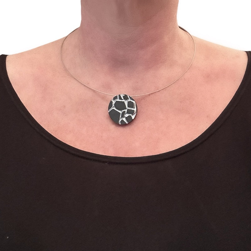 Patti black and silver round necklace