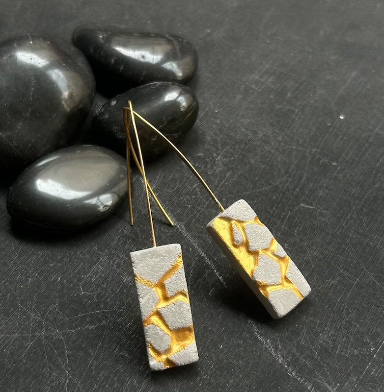 Patti  Grey and gold rectangle earrings