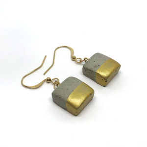 square concrete earrings with golden part Emma by Icy Mouse