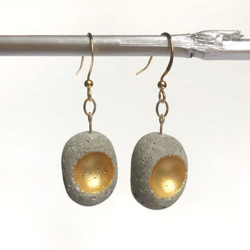 concrete earrings with golden hollows series Bulle by Icy Mouse