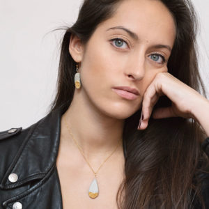 oval earrings and drop necklace in concrete and golden sand Charlotte by Icy Mouse