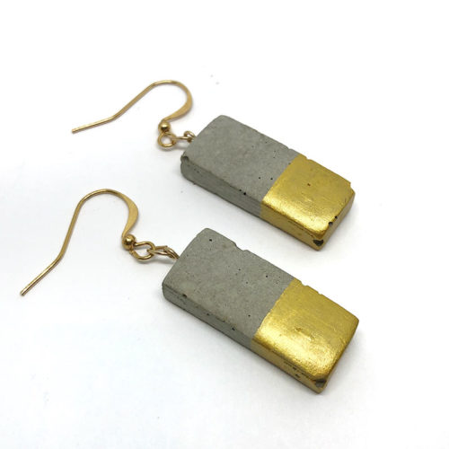 rectangular concrete earrings with golden part Emma by Icy Mouse