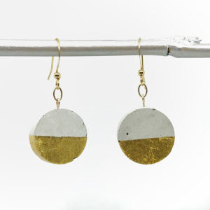 round earrings in concrete and 24 carat gold leaf Luna by Icy Mouse