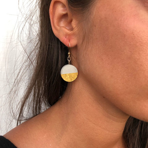 round earrings in concrete and 24 carat gold leaf Luna by Icy Mouse