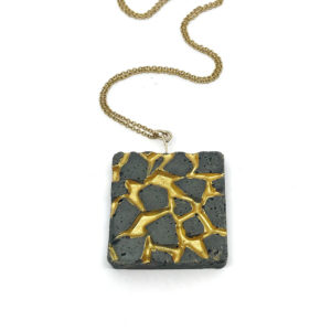 square necklace in black concrete gold network Patti by Icy Mouse
