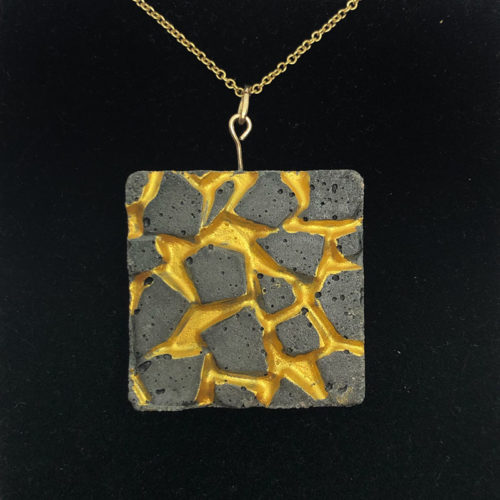 square necklace in black concrete golden network Patti by Icy Mouse