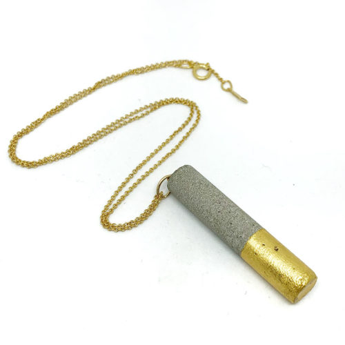 cylindrical necklace in concrete and 24 carat gold leaf Luna by Icy Mouse - gold-filled chain