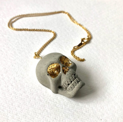 necklace in concrete and 24k gold leaf skull shape Lucy by Icy Mouse