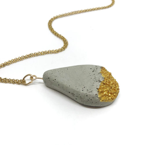 drop necklace in concrete, sand and 24k gold leaf Inès by Icy Mouse