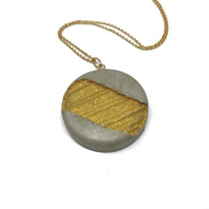 round concrete necklace and golden fabric print Marion by Icy Mouse